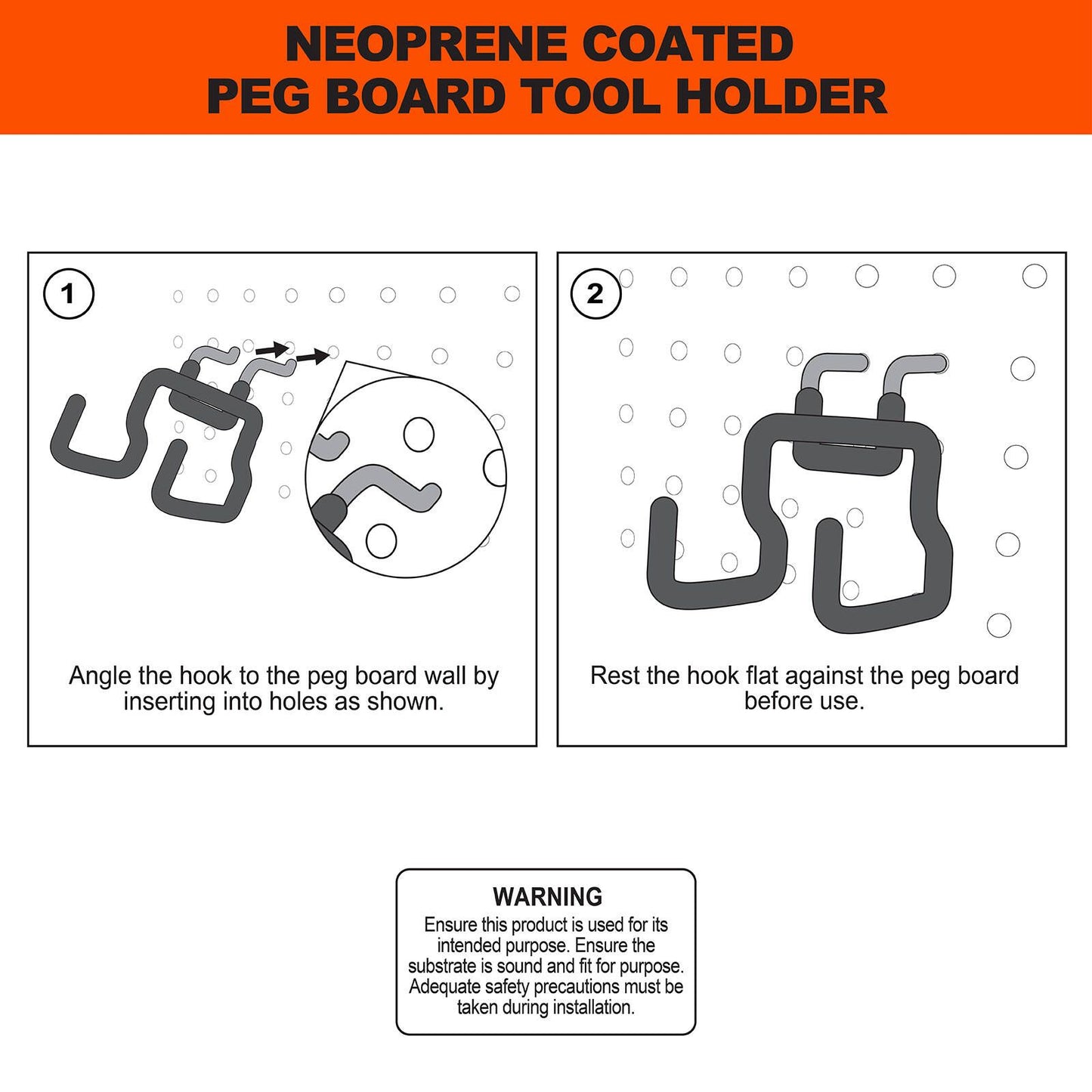 Everhang Neoprene Coated Pegboard Tool Holder - 50 x 55 x 65mm - 4 Pack