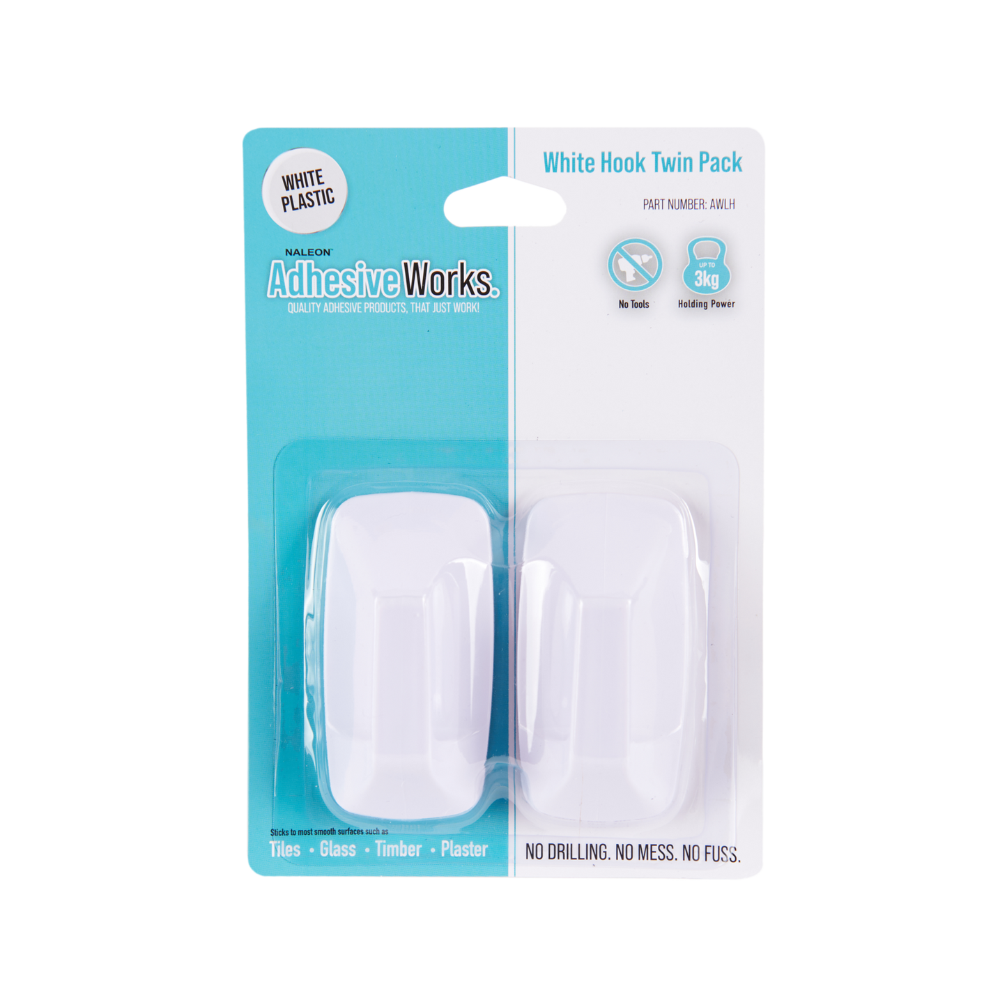 Naleon White Self Adhesive Hook - 40 x 80mm - 2 Pack