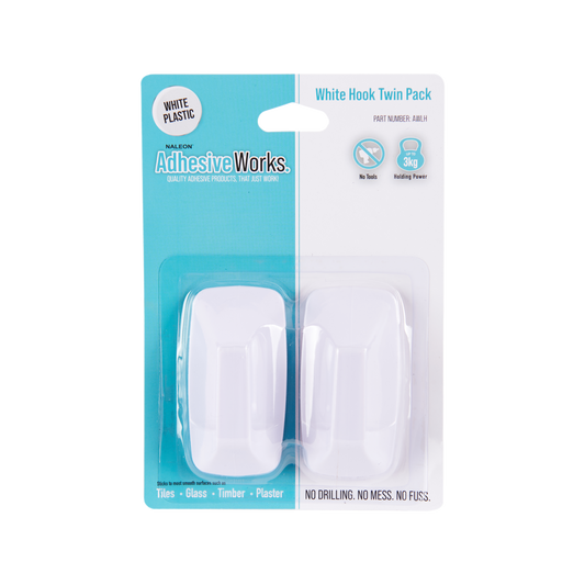 Naleon White Self Adhesive Hook - 40 x 80mm - 2 Pack
