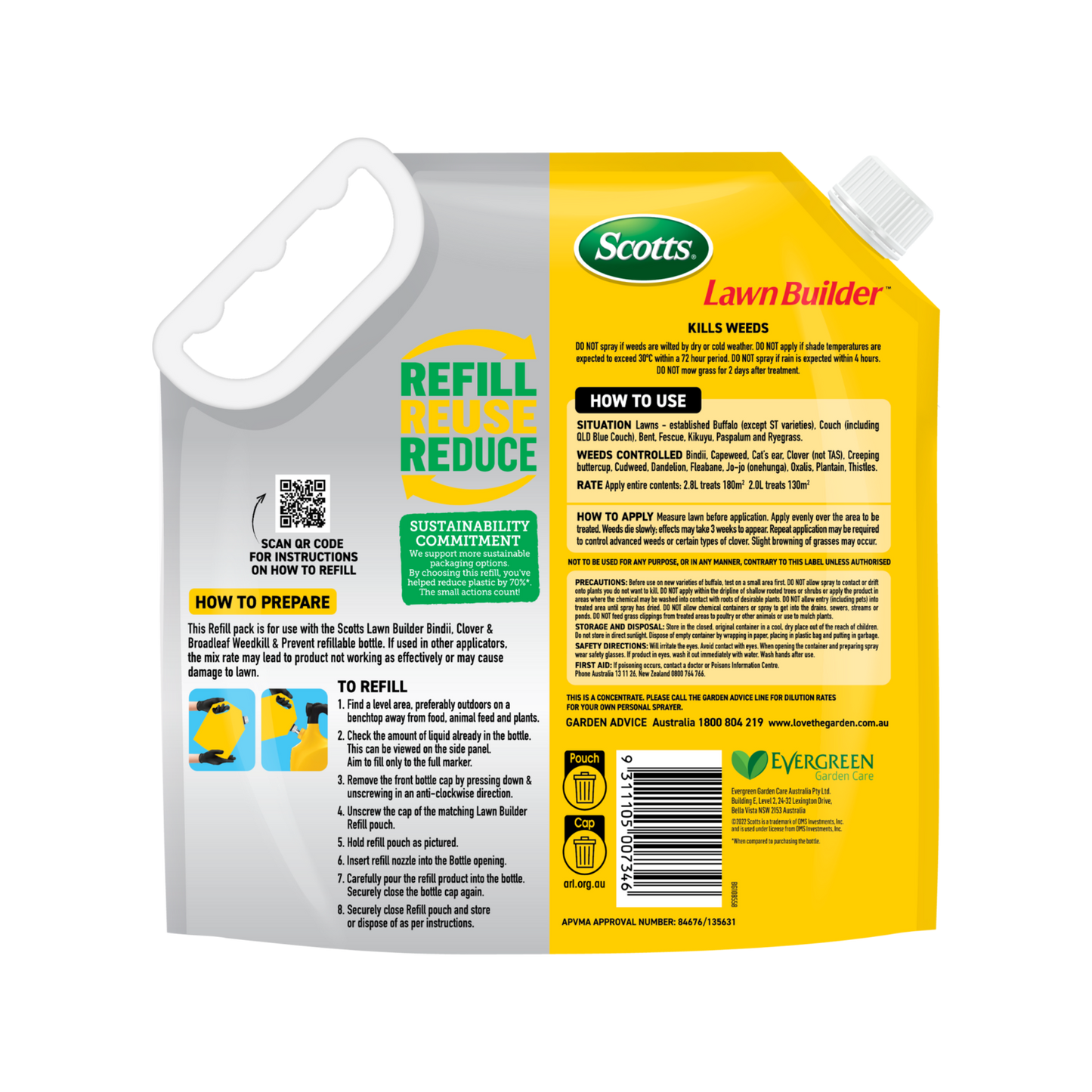 Scotts Lawn Builder Bindii Clover Broadleaf Weedkill Prevent Refill Pouch - 2.5kg