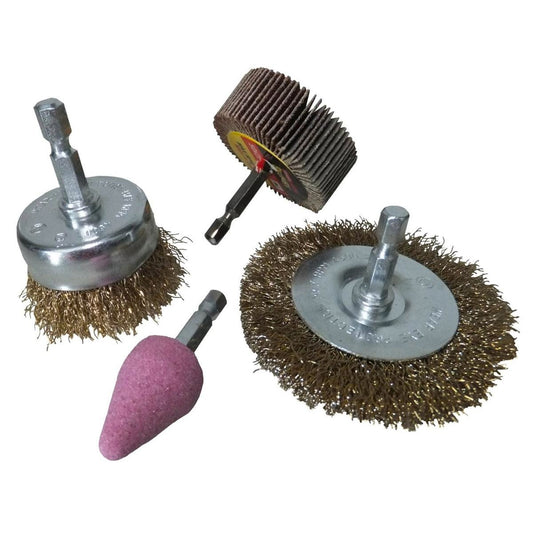 Josco 4 Piece Drill Accessory Kit - Cleaning Grinding Rust Removal - Brass Coated High Carbon Steel - Durable Versatile