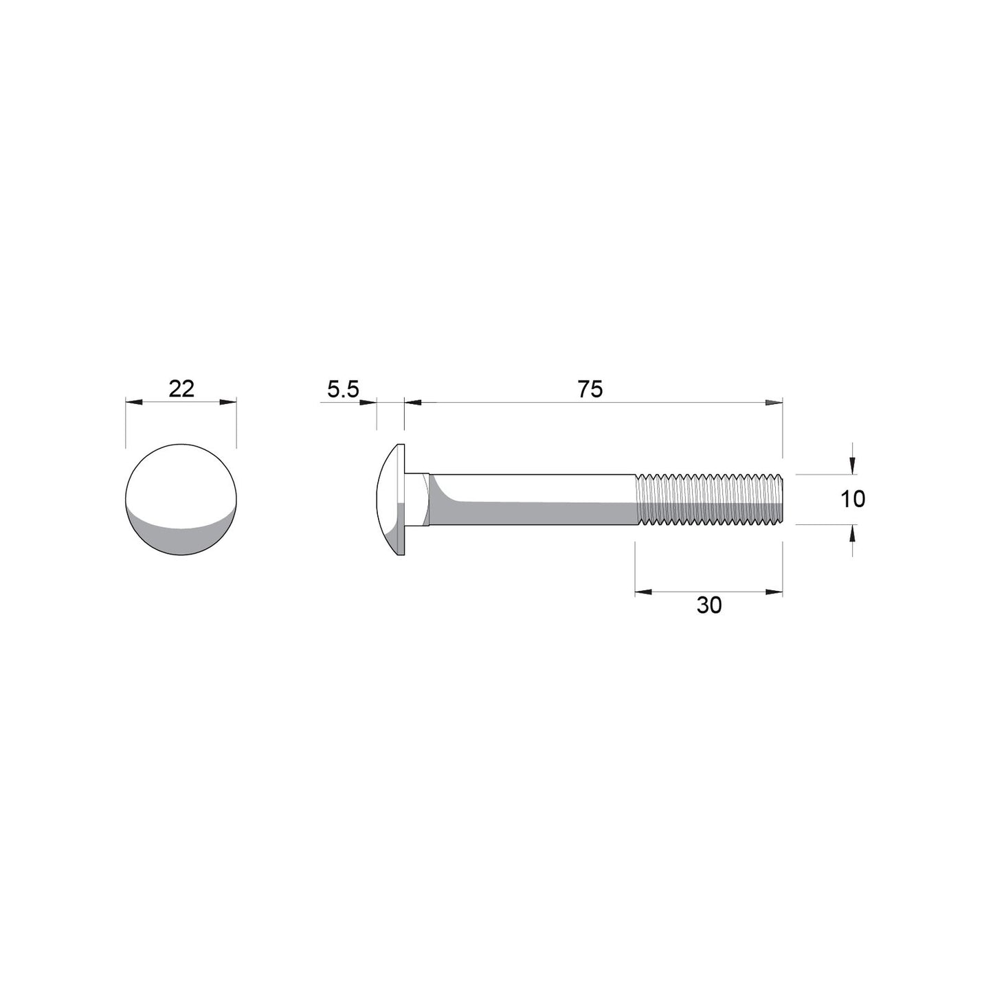 Zenith M10 x 75mm Zinc Plated Cup Head Bolts Nuts - 25 Pack
