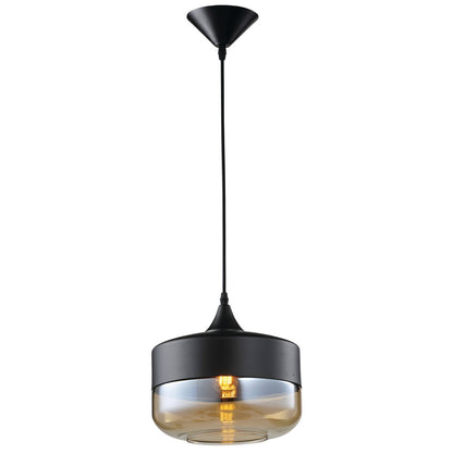 Home Design Ambra Pendant Light - Matte Black Metal - Amber Glass - 60W