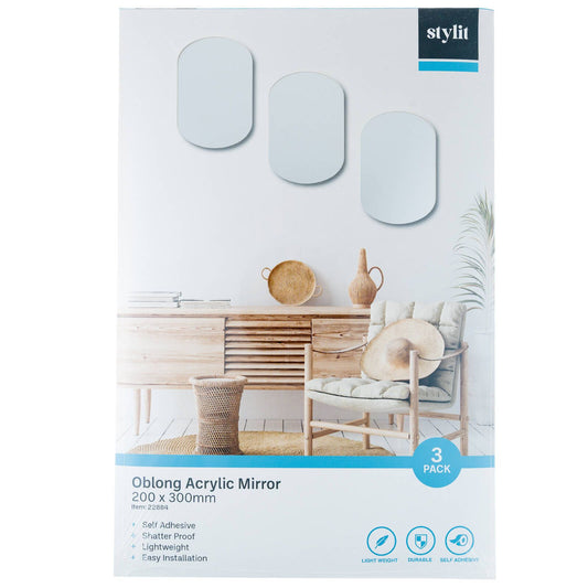 Stylit Oblong Acrylic Mirror - 200 x 300mm - 3 Pack
