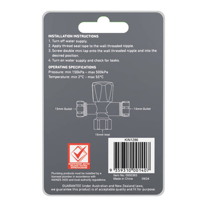 Kinetic Chrome Double Mini Tap - 15 x 15mm