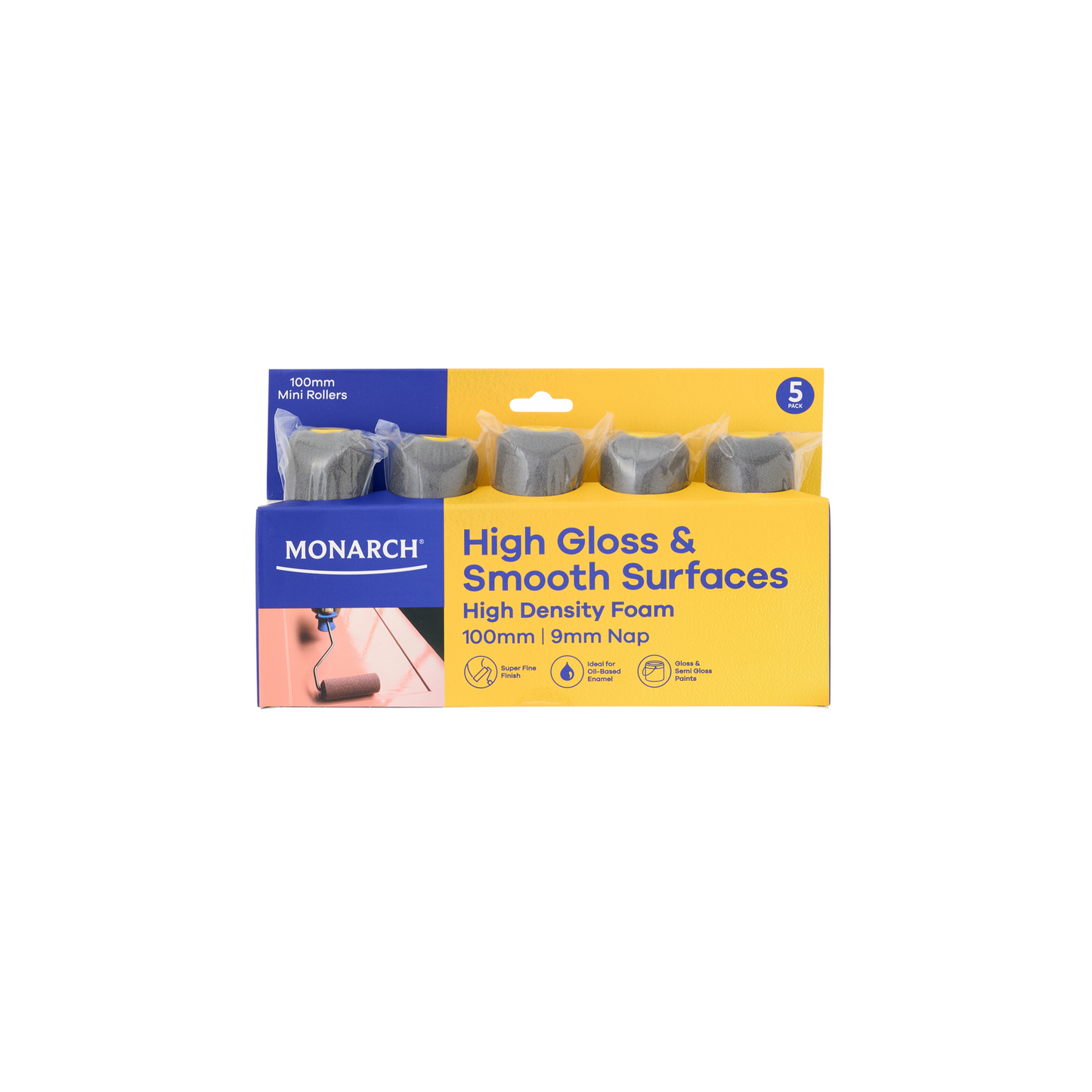Monarch Mini Rollers - 100mm - 9mm Nap - 5 Pack