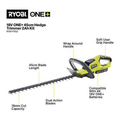 Ryobi ONE+ Hedge Trimmer Kit - 45cm - 2.0Ah
