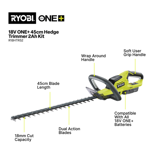 Ryobi ONE+ Hedge Trimmer Kit - 45cm - 2.0Ah