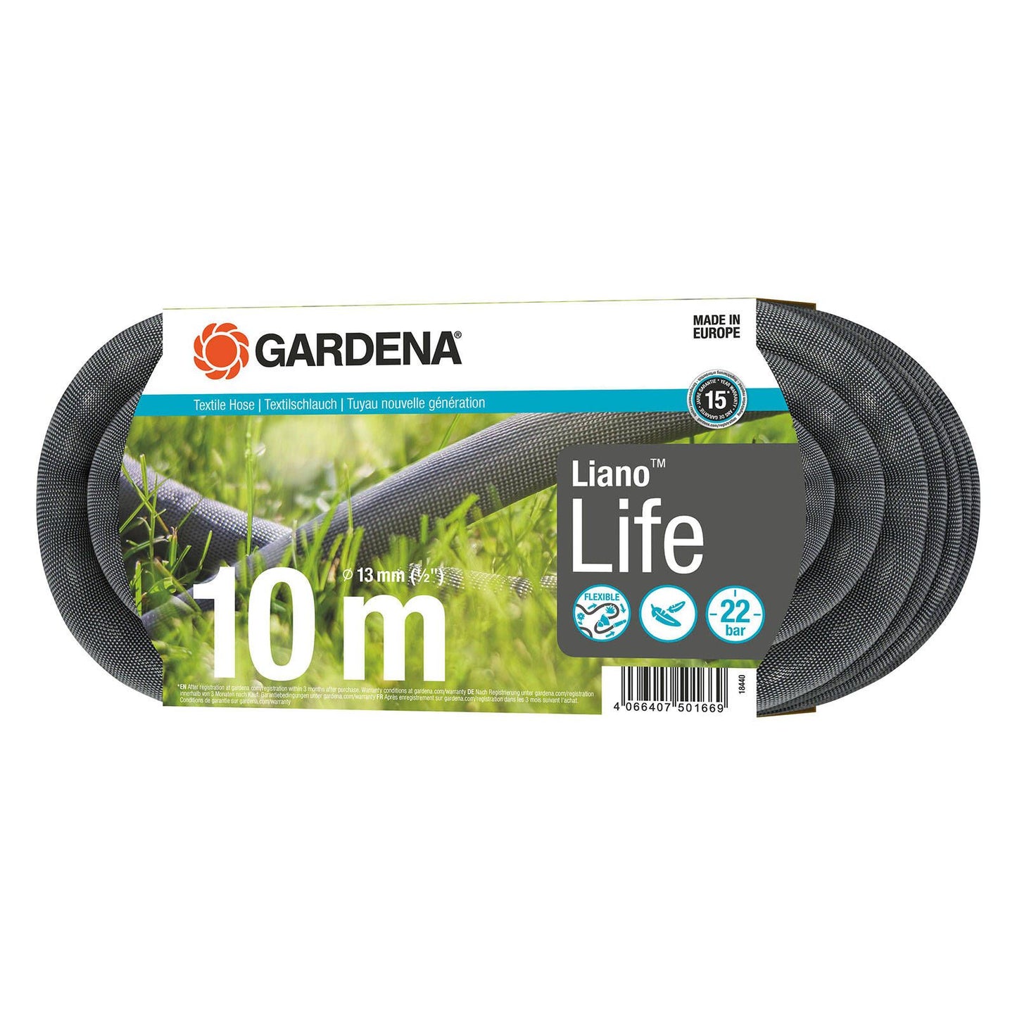 Gardena Textile Hose Liano Life - 13mm x 10m - Black