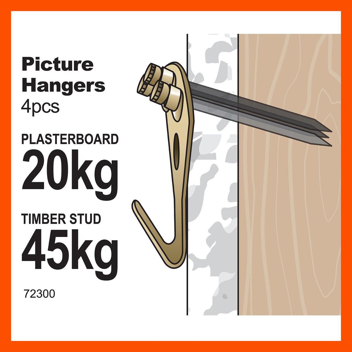 Everhang Picture Hanger - 45kg - Brass Plated - Heavy Duty - 4 Pack