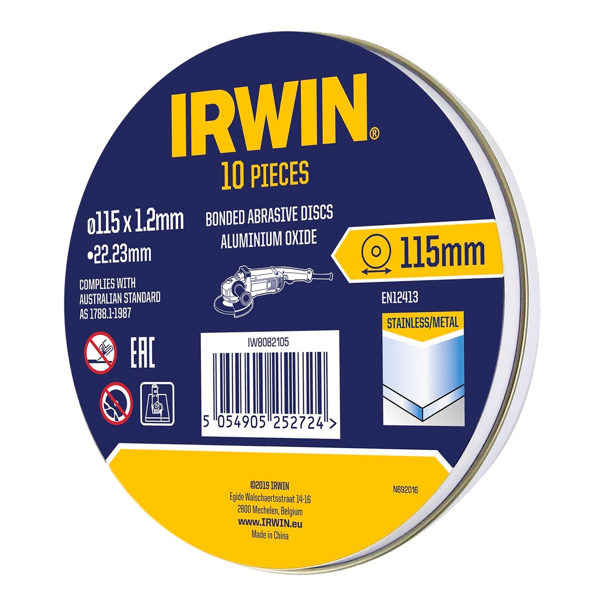 Irwin Metal Cut Off Disc 115mm 10pk - Aluminium Oxide - 2mm Thickness