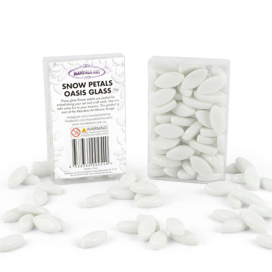 Mandala Art Snow Petals Mosaic Glass Tile - 10 x 20mm - White