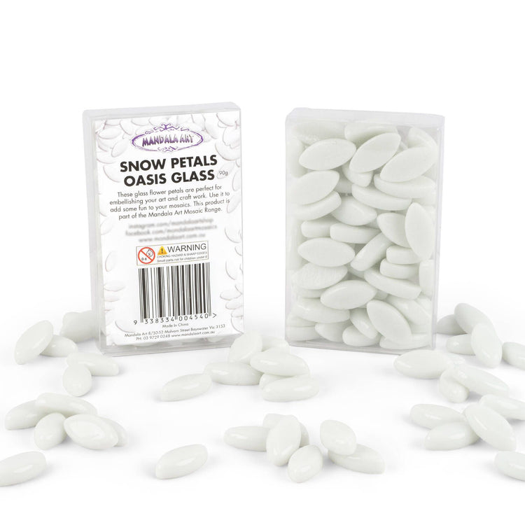 Mandala Art Snow Petals Mosaic Glass Tile - 10 x 20mm - White