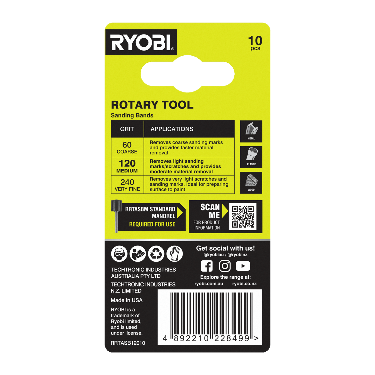 Ryobi Rotary Tool Sanding Band - 120 Grit - 10 Pack