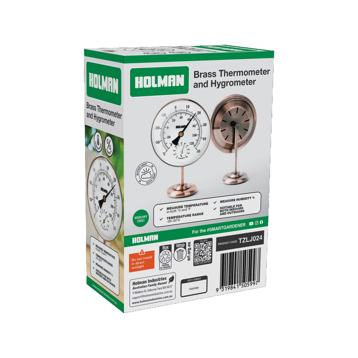 Holman Brass Thermometer and Hygrometer 25mm Easy Read Indoor Outdoor