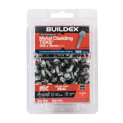 Buildex Cladding Fencing Teks Screws with Seal - 10g x 16mm - 100 Pack