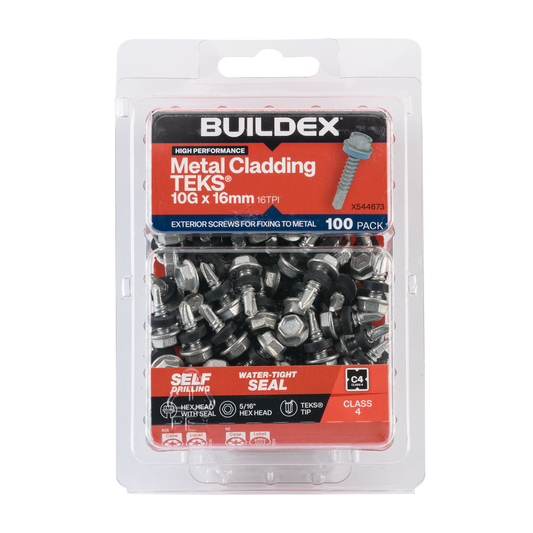 Buildex Cladding Fencing Teks Screws with Seal - 10g x 16mm - 100 Pack