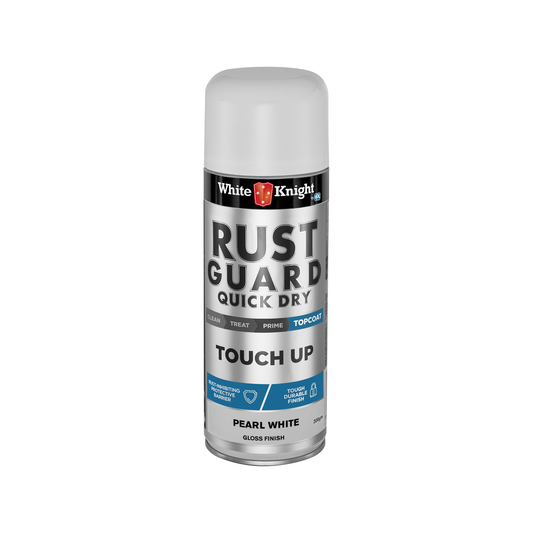 White Knight Rust Guard Quick Dry Touch Up Spray Paint - Pearl White Gloss Finish 300g