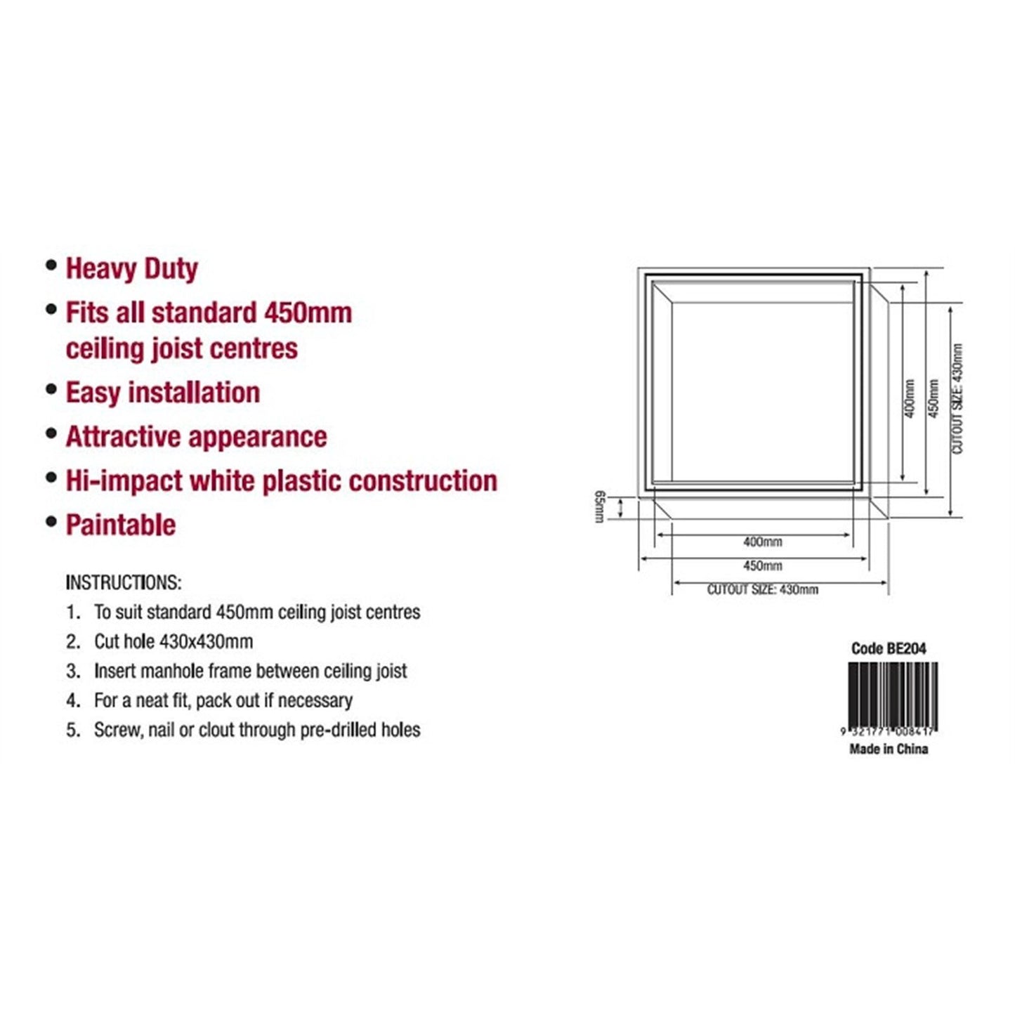Builders Edge Manhole Frame - 450mm