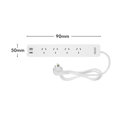 Arlec Powerboard with USB Chargers - 4 Outlet - 290mm - White