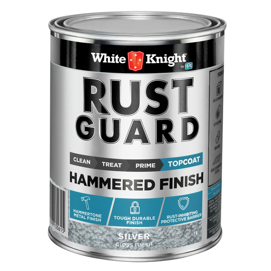 White Knight Rust Guard Silver Gloss Hammered Finish Paint - 1L