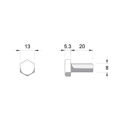 Zenith Hot Dip Galvanised Hex Head Bolts - M8 x 20mm - 25 Pack
