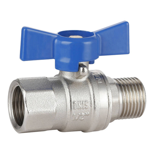 Enduraseal Ball Valve - Chrome Finish, 15mm, Male & Female, Butterfly Handle