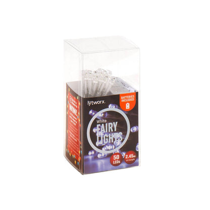 Lytworx White Fairy Lights - 50 LEDs - 2.45m - Battery Operated - Easy Use
