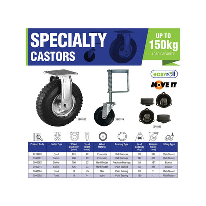 Move It Hidden Castor 4 Pack - Low Profile Nylon - 12mm Height - 150kg Load