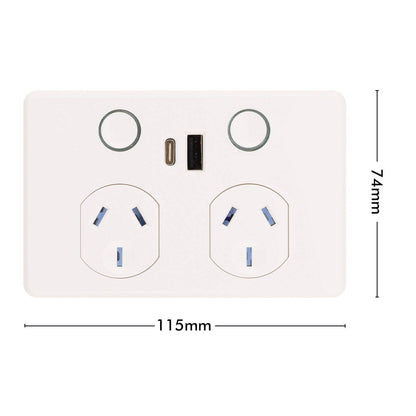 Deta Touch Double Power Point - 50 x 74 x 115mm - Gloss White