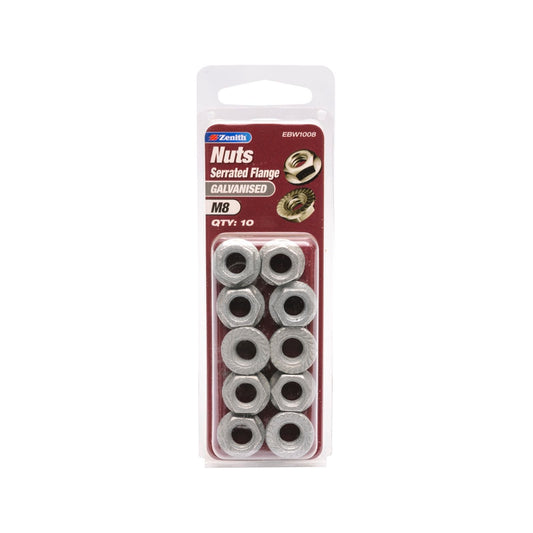 Zenith Galvanised Serrated Flange Nut M8 10 Pack