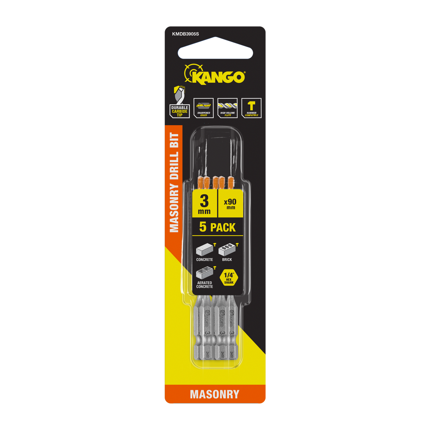 Kango Masonry Drill Bit - 3mm x 90mm - 5 Pack