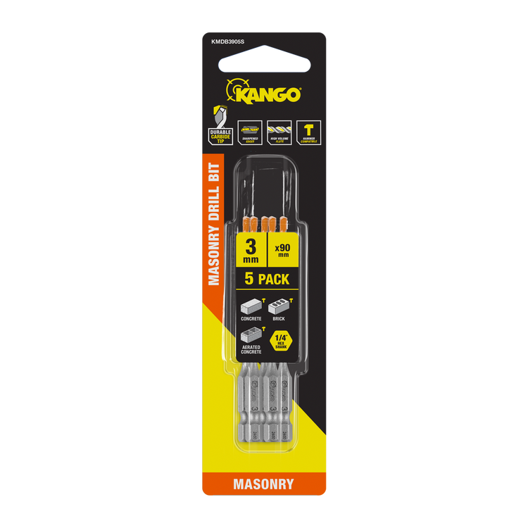Kango Masonry Drill Bit 3mm x 90mm 5 Pack
