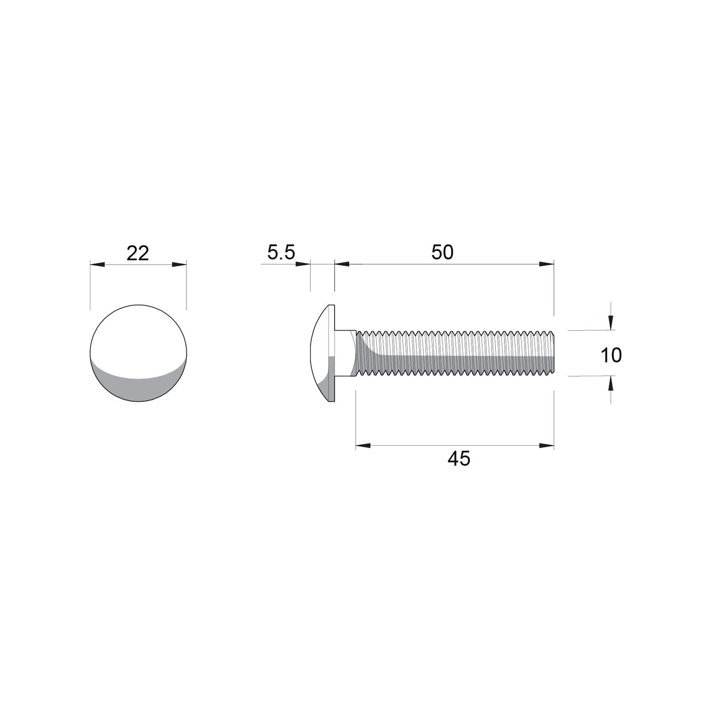 Zenith M10 x 50mm Zinc Plated Cup Head Bolt and Nut