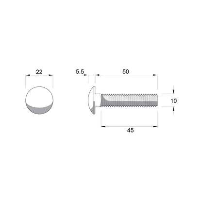 Zenith M10 x 50mm Zinc Plated Cup Head Bolt and Nut