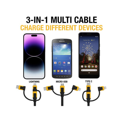 Dewalt Retractable Charging Cable - 1m - 3 in 1