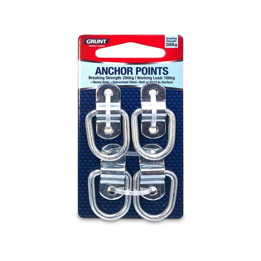 Grunt D Ring Anchor Points 4 Pack - Heavy Duty Steel - 35mm Size - Silver