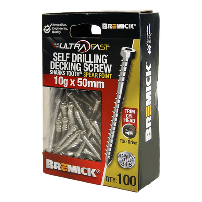 Bremick Ultrafast Stainless Steel 316 Trim Head Screws - 10g x 50mm - 100 Pack