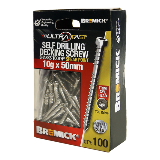 Bremick Ultrafast Stainless Steel 316 Trim Head Screws - 10g x 50mm - 100 Pack