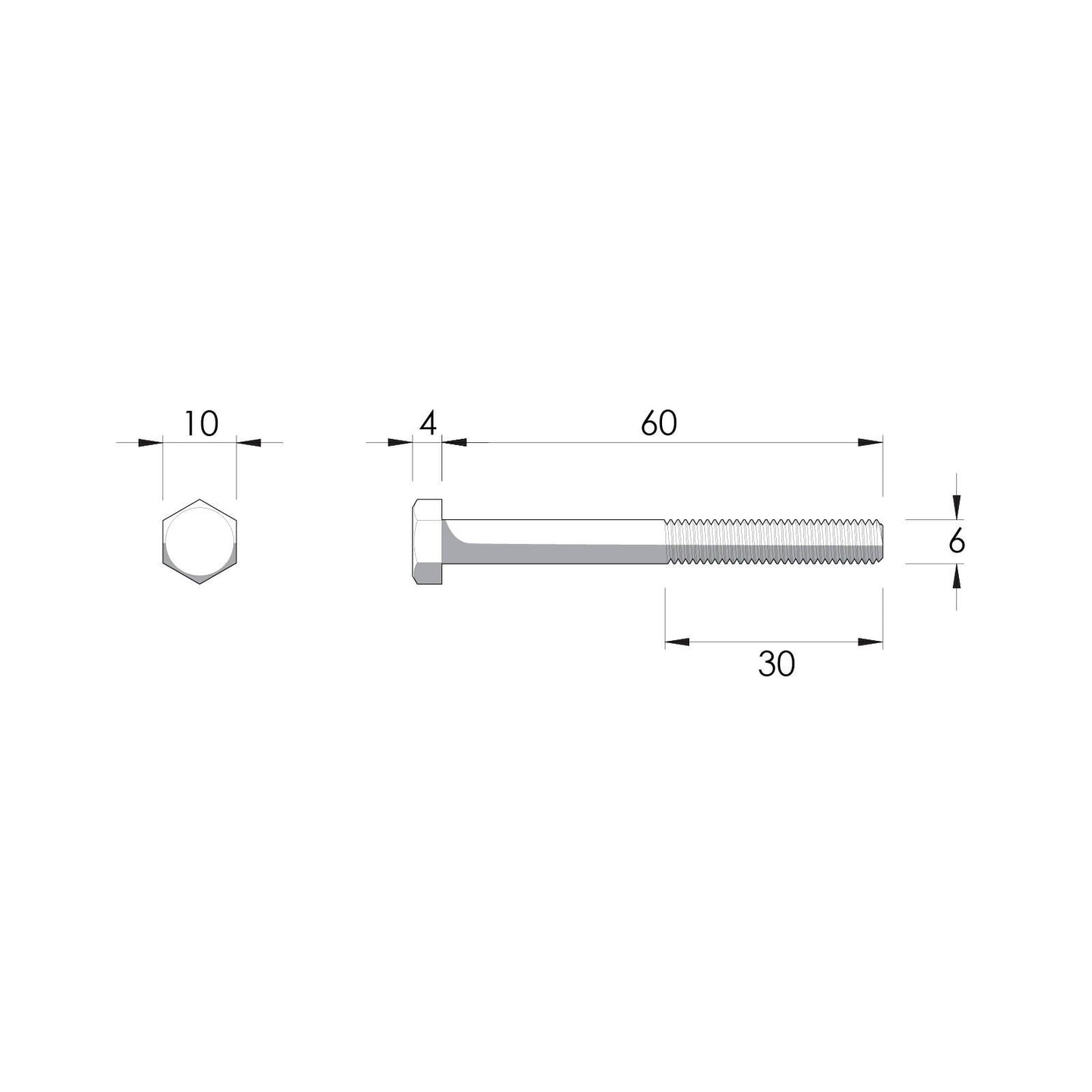 Zenith Hot Dipped Galvanised Hex Head Bolt - M6 x 60mm