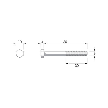 Zenith Hot Dipped Galvanised Hex Head Bolt - M6 x 60mm
