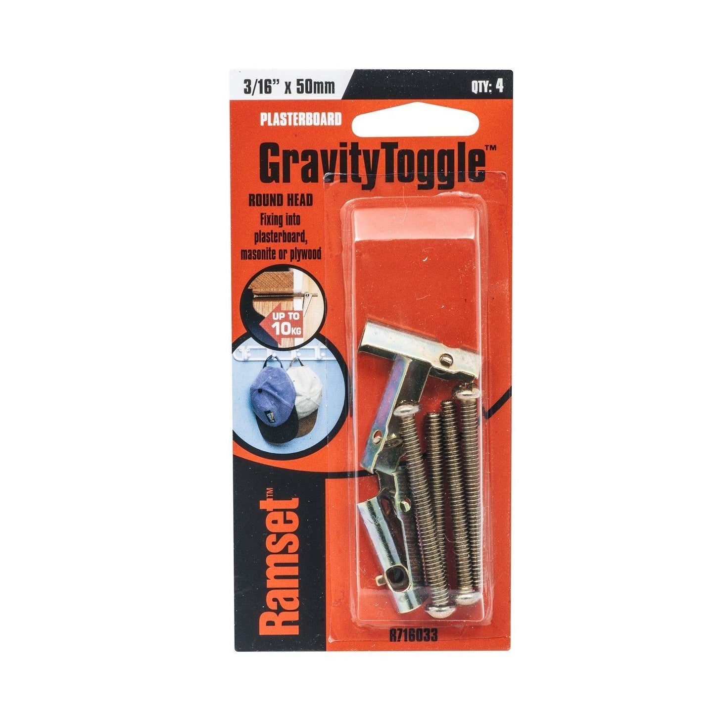 Ramset Gravity Toggles - 3/16" x 50mm - 4 Pack
