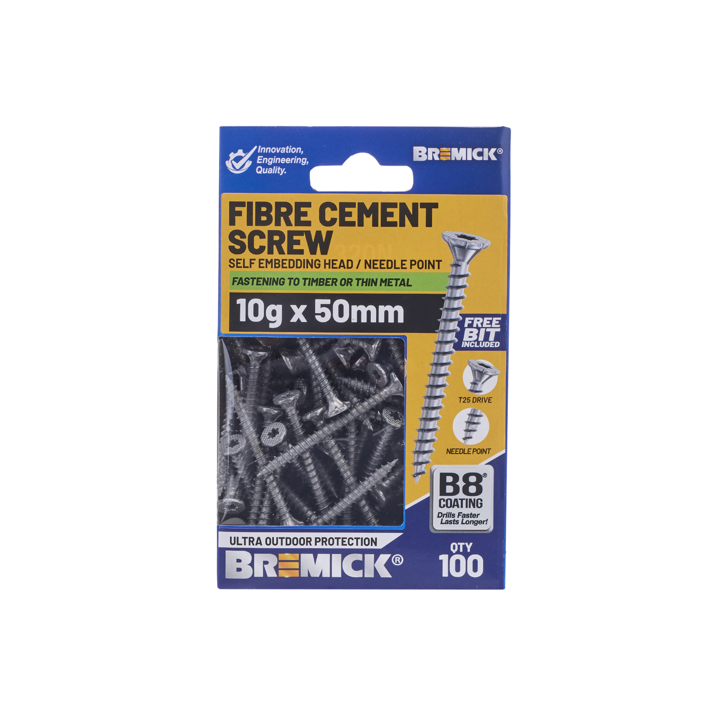 Bremick Fibre Cement Screw - 10g x 50mm - 100 Pack