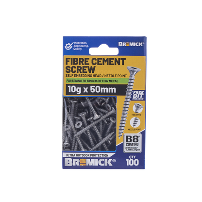 Bremick Fibre Cement Screw - 10g x 50mm - 100 Pack