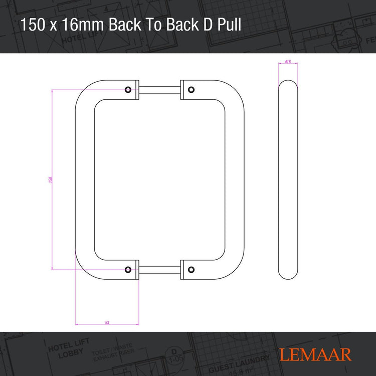 Lemaar 150 x 16mm Satin Stainless Steel Back to Back D Pull