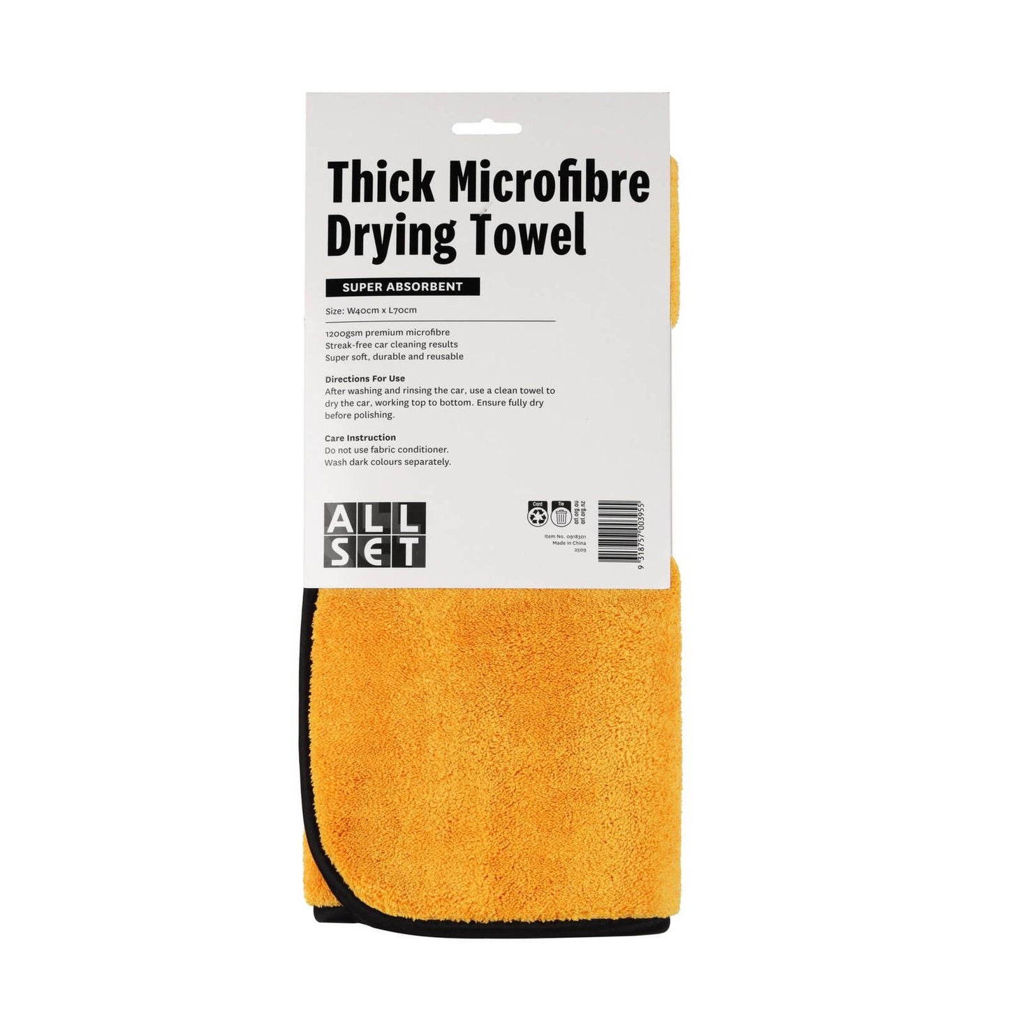 All Set Microfiber Drying Towel - 70 x 40cm - Orange - 1200gsm