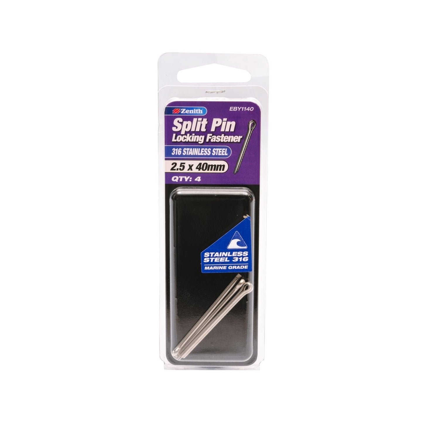 Zenith Split Pins - 2.5 x 40mm - 316 Stainless Steel - 4 Pack