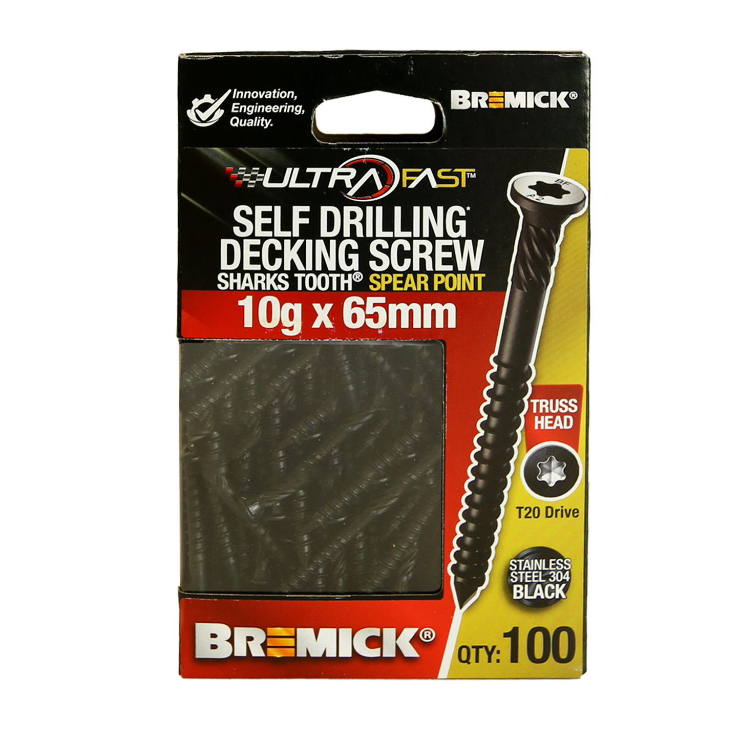 Bremick Ultrafast Stainless Steel 304 Black Truss Head Screws - 10g x 65mm - T20 - 100 Pack