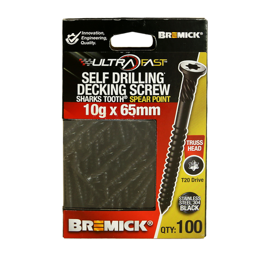 Bremick Ultrafast Stainless Steel 304 Black Truss Head Screws - 10g x 65mm - T20 - 100 Pack