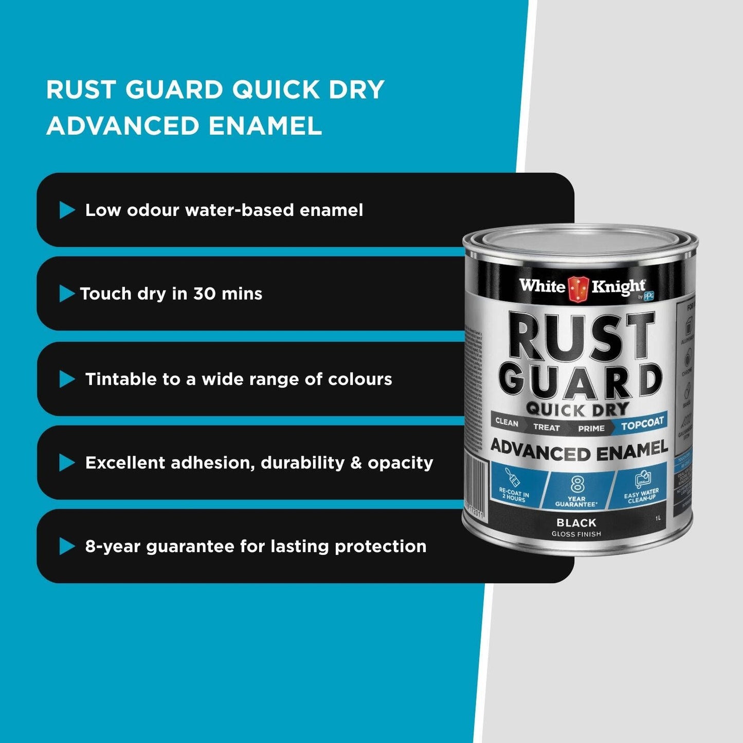White Knight Rust Guard Black Gloss Enamel Paint - 1L